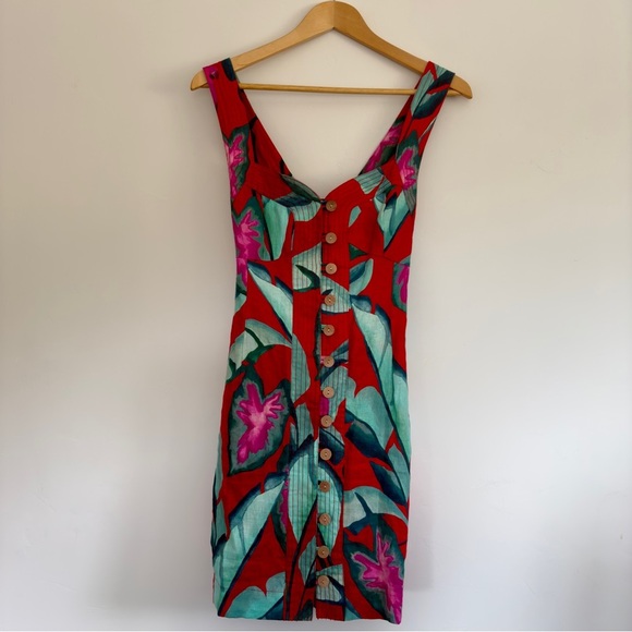 NWT Farm Rio Sumner Foliage Linen Minidress Size: S - Picture 2 of 5